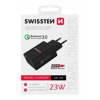 Swissten Premium Travel Charger 2x USB / QC3.0 23W