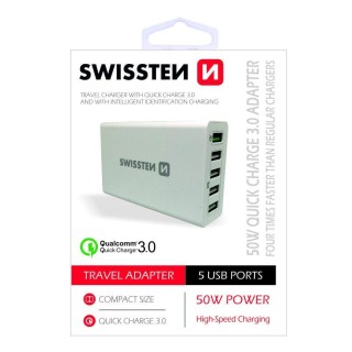 Swissten Qualcomm 3.0 QC Premium Tīkla Lādētājs USB 5x 2.1A 50W