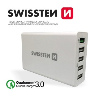 Swissten Qualcomm 3.0 QC Smart IC Premium Travel Charger USB 5x 2.1A  50W