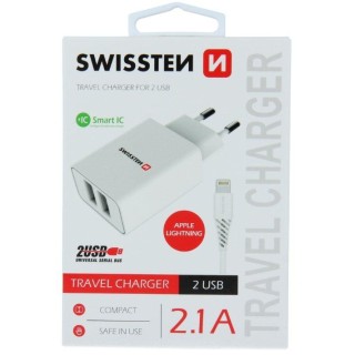 Swissten Smart IC Tīkla Lādētājs 2x USB 2.1A Ar Lightning vadu 1.2m
