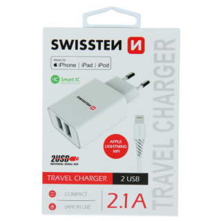Swissten Smart IC Tīkla Lādētājs 2x USB 2.1A Ar Lightning MFI vadu 1.2 m