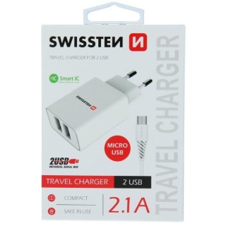 Swissten Smart IC Tīkla Lādētājs 2x USB 2.1A ar Micro USB vadu 1.2m