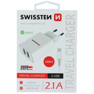 Swissten Smart IC Travel Charger 2x USB 2.1А with USB-C Cable 1.2 m