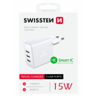 Swissten Smart IC Travel Charger 3x USB 3А 15W