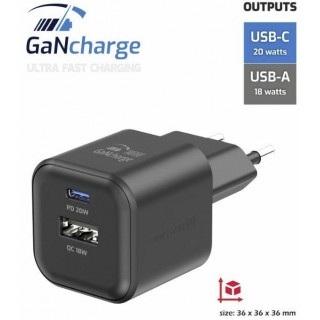Swissten Travel Charger GaN USB-C 20W PD / USB-A 18W QC