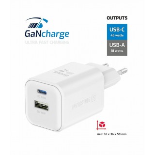 Swissten Travel Charger GaN USB-C / PD USB-A / 18W QC / 45W