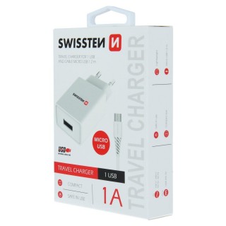 Swissten Travel Charger Smart  IC USB 1A + Data Cable USB / Micro USB 1.2m