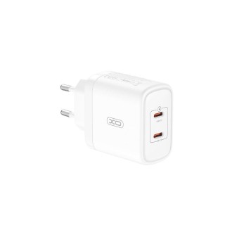 XO CE08 PD Tīkla Lādētājs 50W 2x USB-C + USB-C Vads