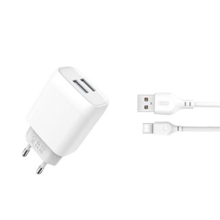 XO L57 Travel Charger plus cable Type-C / 2x USB 2.4A / White