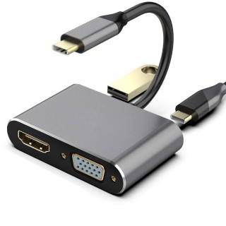 RoGer USB-C Multimediju adapteris HDMI 4K@30Hz / VGA 1080p / USB 3.0 / USB-C PD