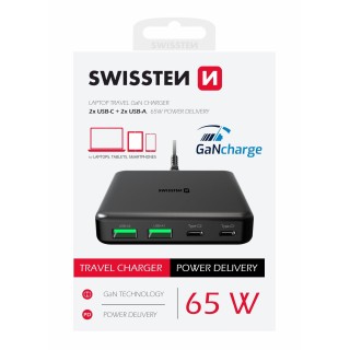 Swissten Desktop GaN Charger Adaperis 2x USB-C /  2x USB / 65W