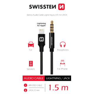 Swissten Textile Audio Adapteris Lightning / 3,5 mm / 1.5m