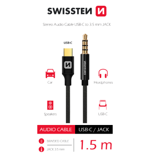 Swissten Textile Audio Adapteris USB-C / 3.5 mm / 1.5m