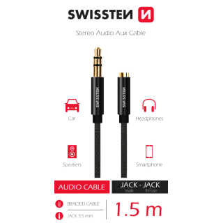 Swissten Textile Аудио Кабель 3,5 mm / 3,5 mm  / 1.5m