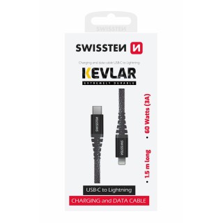 Swissten Kevlar Kabelis USB-C / Lightning 1.5m / 60w