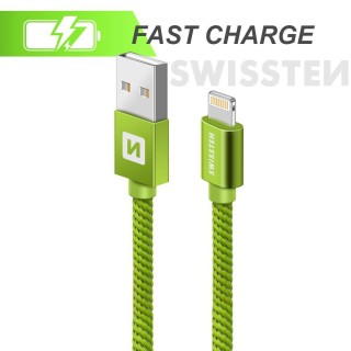 Swissten Textile Fast Charge 3A Lightning Datu un Uzlādes Kabelis 1.2m