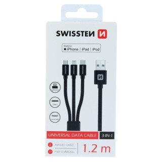 Swissten Textile Universal 3in1 USB-C / Lightning Data MFI / MircoUSB-кабель / 1.2м