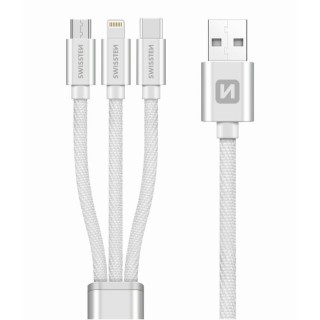 Swissten Textile Universal 3in1 USB-C / Lightning Data MFI / MircoUSB kabelis 1.2m