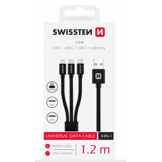 Swissten 3in1 Textile Data Cable 1.2m