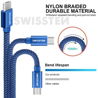 Swissten Textile Universāls Micro USB Datu un Uzlādes Kabelis 1.2m