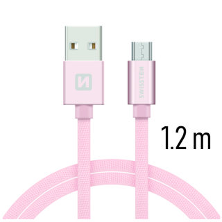 Swissten Textile Universal Micro USB Data and Charging Cable 1.2m Rose