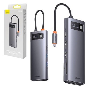 Baseus Metal Gleam Series 9in1 Hubs / USB-C līdz 2x USB 3.0 / 2x HDMI / USB 2.0 / USB-C PD / Ethernet RJ45 / microSD/SD
