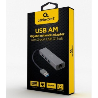 Gembird USB AM Gigabit Tīkla adapteris / 3 portu USB 3.0 Hubs