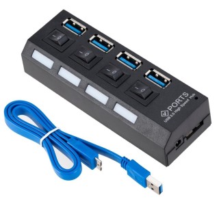 Roger AD15653 USB 3.0 Hub - Splitter 4 x USB 3.0 / 5 Gbps With Separate On / Off Buttons
