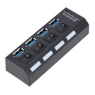 Roger AD15653 USB 3.0 Hub - Splitter 4 x USB 3.0 / 5 Gbps With Separate On / Off Buttons