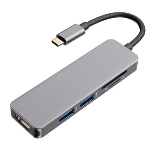 RoGer USB-C Hub 5in1 ar USB 3.0 x2 / HDMI / SD karšu lasītāju / TF karšu lasītāju