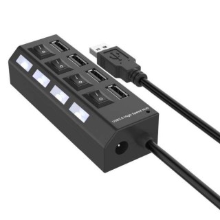RoGer USB Hub - Splitter 4 x USB 2.0 with Separate On / Off Buttons