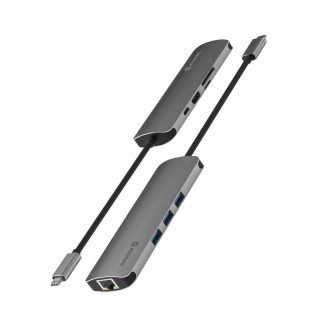 Swissten USB-C Sadalītājs 8in1 ar 3X USB 3.0 / 1X USB-C Power Delivery / 1X microSD / 1X SD / 1x HDMI 4K / 1x LAN RJ45 / Alumīnija korpuss