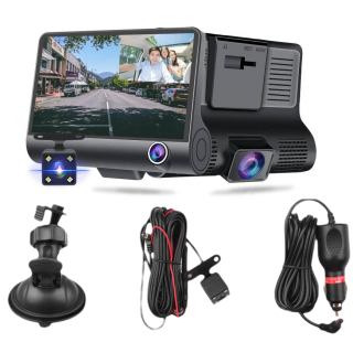 RoGer 3in1 Car video recorder with integrated front / rear / inside camera /  Full HD / 170 degree view