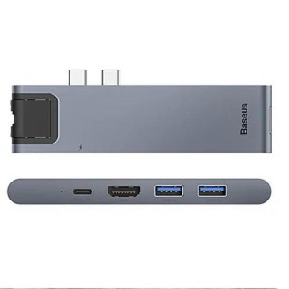 Baseus CAHUB-L0G 7 in 1 Dok Stacija Priekš MacBook / HDMI / 2 x USB 3.0 / USB-C / RJ45 / SD / Micro SD Thunderbolt C+