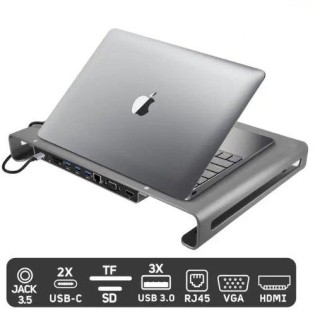 Swissten Multifunctional USB-C Laptop Docking Station / HDMI / USB 3.0 / 2x USB-C / RJ45 / SD / Micro SD / VGA / Audio