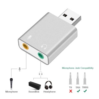 RoGer USB Аудио картa с микрофонным входом / Virtual 7.1 / серебряный