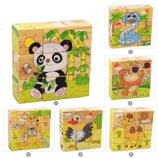 RoGer Educational Wooden Cubes Puzzle / 9pcs / Safari