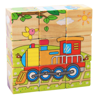RoGer Educational Wooden Cubes Puzzle / 9pcs / Vehicles
