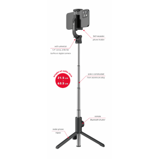 Swissten Bluetooth Selfie Stick Aluminum Tripod For Mobile Phones and GoPro With Remote Control