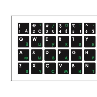 Mocco Keyboard Sticks LT / ENG / RU With Laminated Waterproof Level White / Green