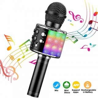 RoGer Bluetooth Microphone Karaoke With Build In Speaker / 2x 5W / Aux / USB / MicroSD / RGB / Black