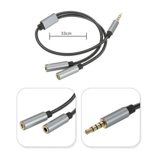 RoGer SP35Y Audio adapter / Splitter 2x 3.5mm stereo + microphone / 4 pin