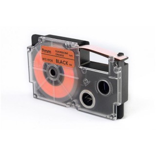 Label Tape JetWorld for use in Casio  Black to Fluorescencyjnym Pomarańczowym 9mm x 5,5m (XR-9FOE, XR9FOE) 