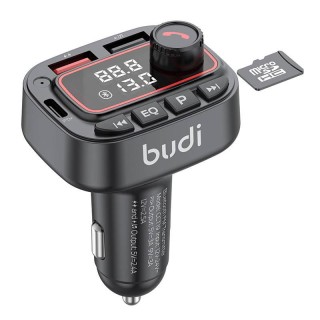 Transmiter FM Budi with Charger 42W, Bluetooth 5.0, USB-C PD, microSD (black)