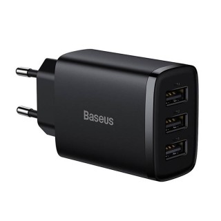 Baseus Compact Quick Charger, 3x USB, 17W (Black)