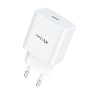Wall charger VFAN E04, USB-C, 20W, QC 3.0 + USB-C cable (white)