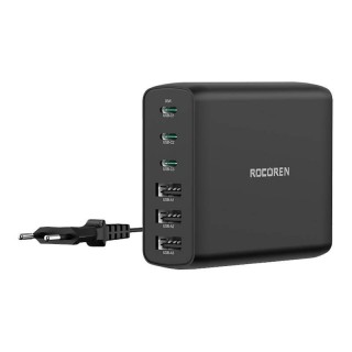 Wall charger GaN Rocoren 3x USB-C, 3x USB, 100W (black)