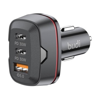 Budi car charger, USB + 2x USB-C, 60W, PD + QC (black)