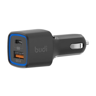 Budi LED Car Charger, USB + USB-C, 18W, PD + QC 3.0 (Black)
