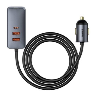 Car charger Baseus Share Together with extension cord, 2x USB, 2x USB-C, 120W (grey)